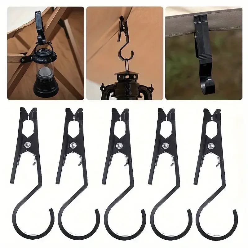 5 pcs camping hooks - Multifunctional tent clip for canopy, curtain and equipment - Safe non-slip hanging, portable essential elements for exterior