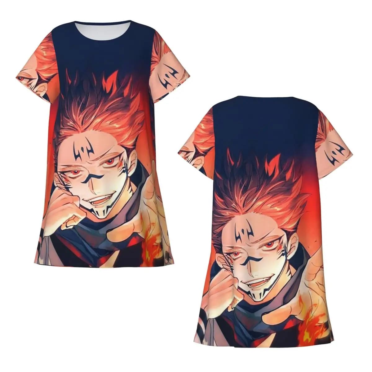 Sukuna Ryomen - Jujutsu Kaisen Short Sleeves Nightdress For Sleeping Sleepshirts Women Short Sleeve Nightgowns Soft Pajama Dress
