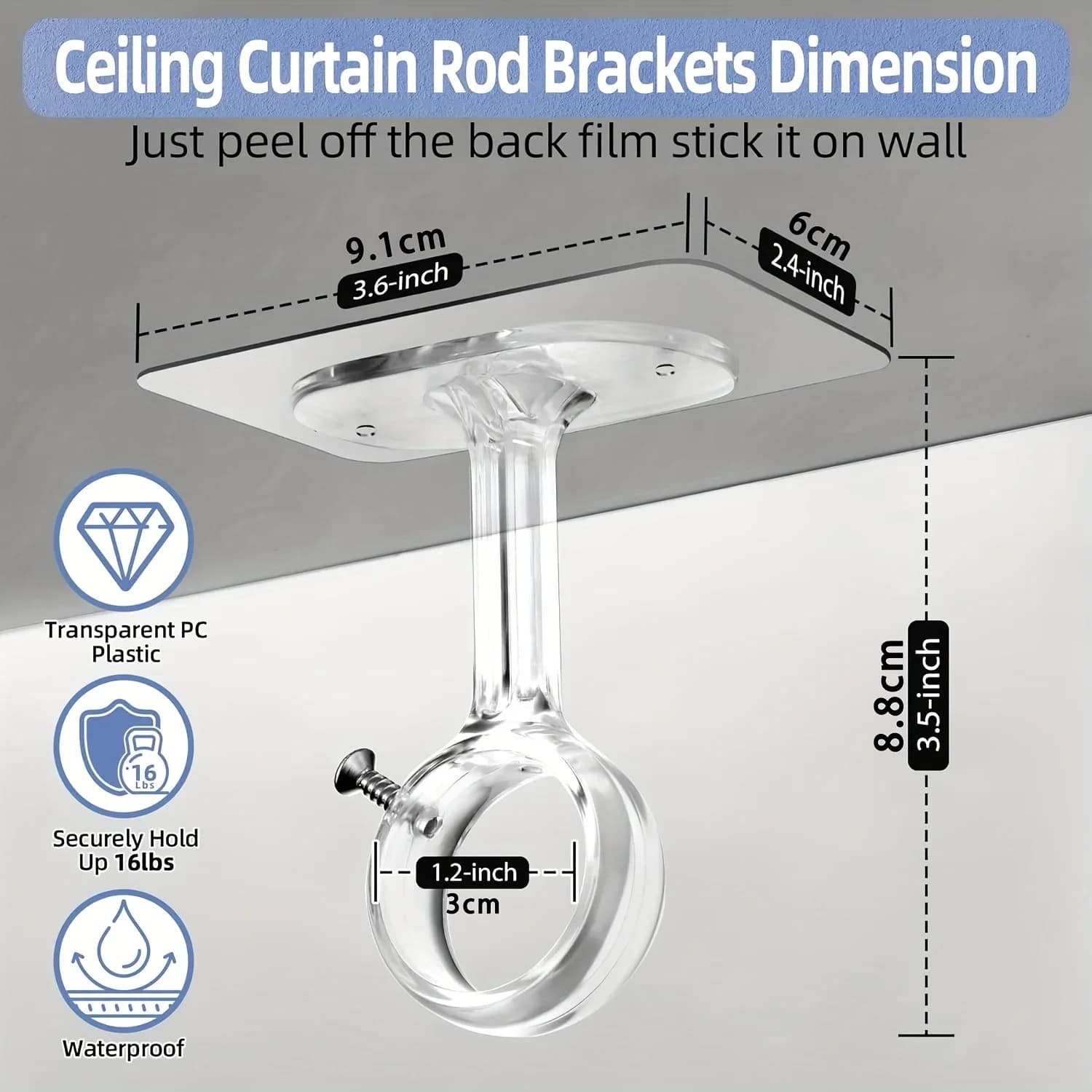 Staffe per aste per tende da soffitto resistenti da 2 pezzi - Nessuna installazione di foratura, altezza regolabile, supporti per aste da 1,2 pollici di diametro