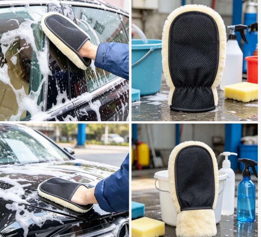 Guanto in Lana Morbida per Lavaggio Auto, Spazzola per Pulizia Moto, Prodotti per Manutenzione e Cura dell'Auto