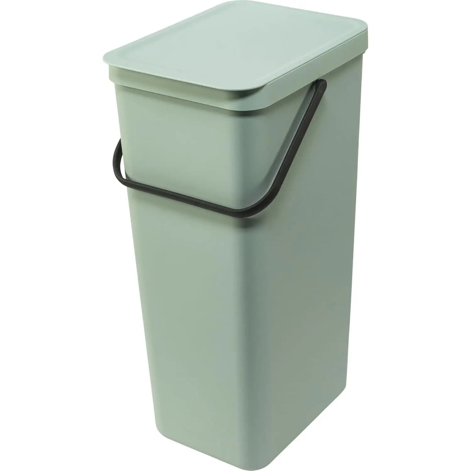 Contenitore per la Raccolta Differenziata da Cucina da 40L con Coperchio Apribile e Maniglia – Verde Giada, Rimovibile, Montabile a Parete