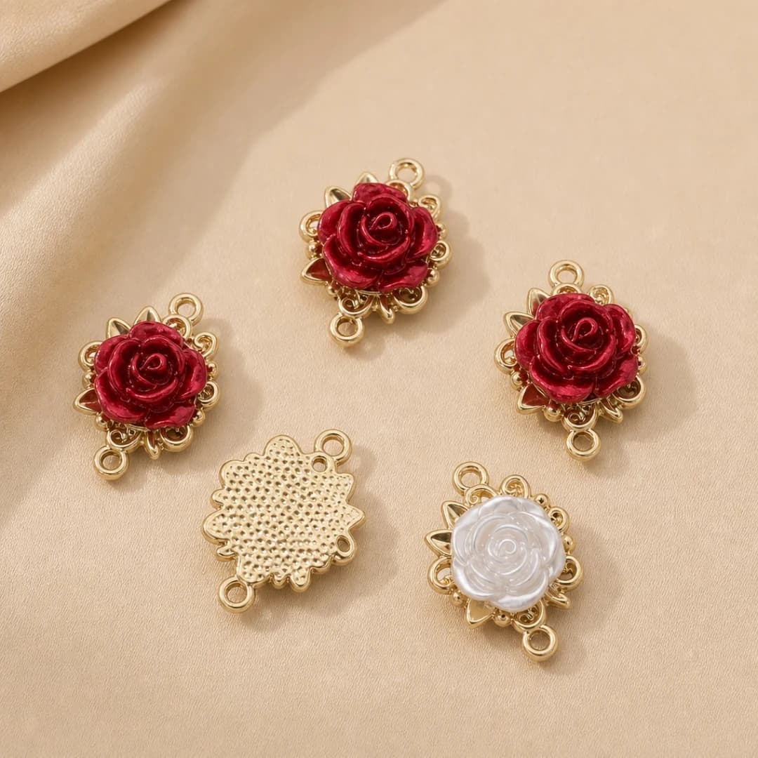 5/10pcs Rose Charms 3D Rose Flower Connector Bulk Links Valentine's Day Linking Double Loop Pendant for Jewelry Making DIY Craft