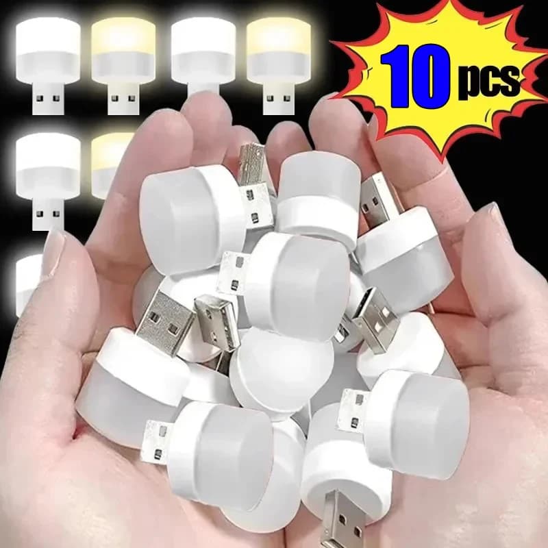 10/1PCS USB Night Light Mini LED Night Light USB Plug Power Bank Lamp Charging USB Book Lights Round Reading Lamp for Eye Protection