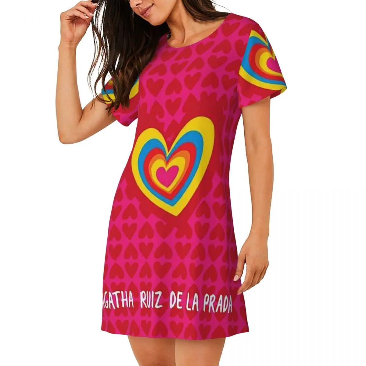 Custom Agatha Ruiz-De La-Prada Pattern Short Sleeves Nightdress For Sleeping Women Short Sleeve Nightgowns Loose Pajama Dress