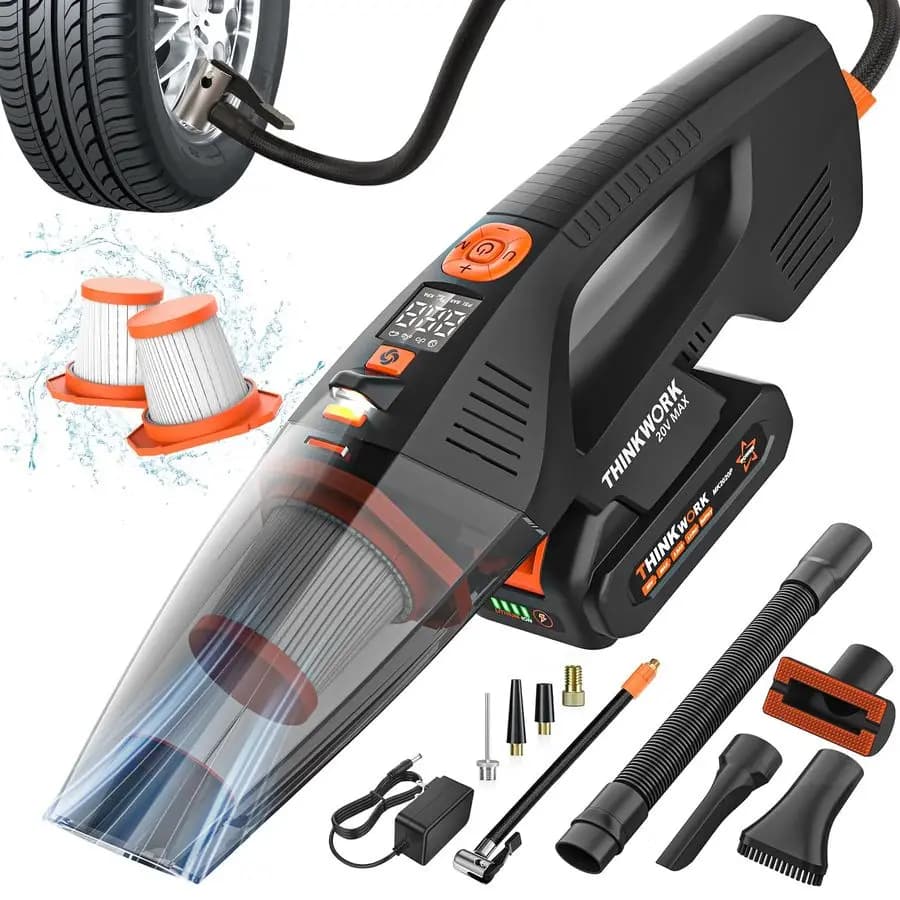 Aspirapolvere e compressore d'aria per auto 20V, aspirapolvere portatile senza fili ad alta potenza con doppia funzione e potenza di aspirazione di 18000pa per la pulizia dell'auto