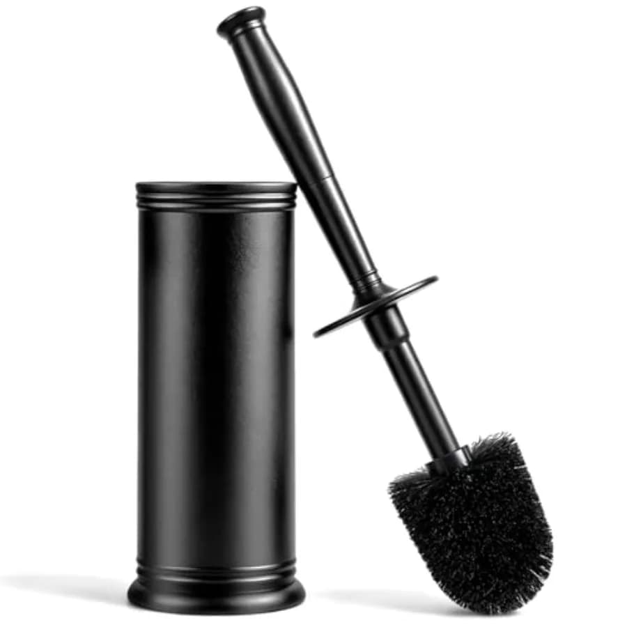 Plastic Toilet Brush, Toilet Brush and Holder Set with Long Handle, Covered Holder and Hard Bristles, Toilet Cleaner Brush for