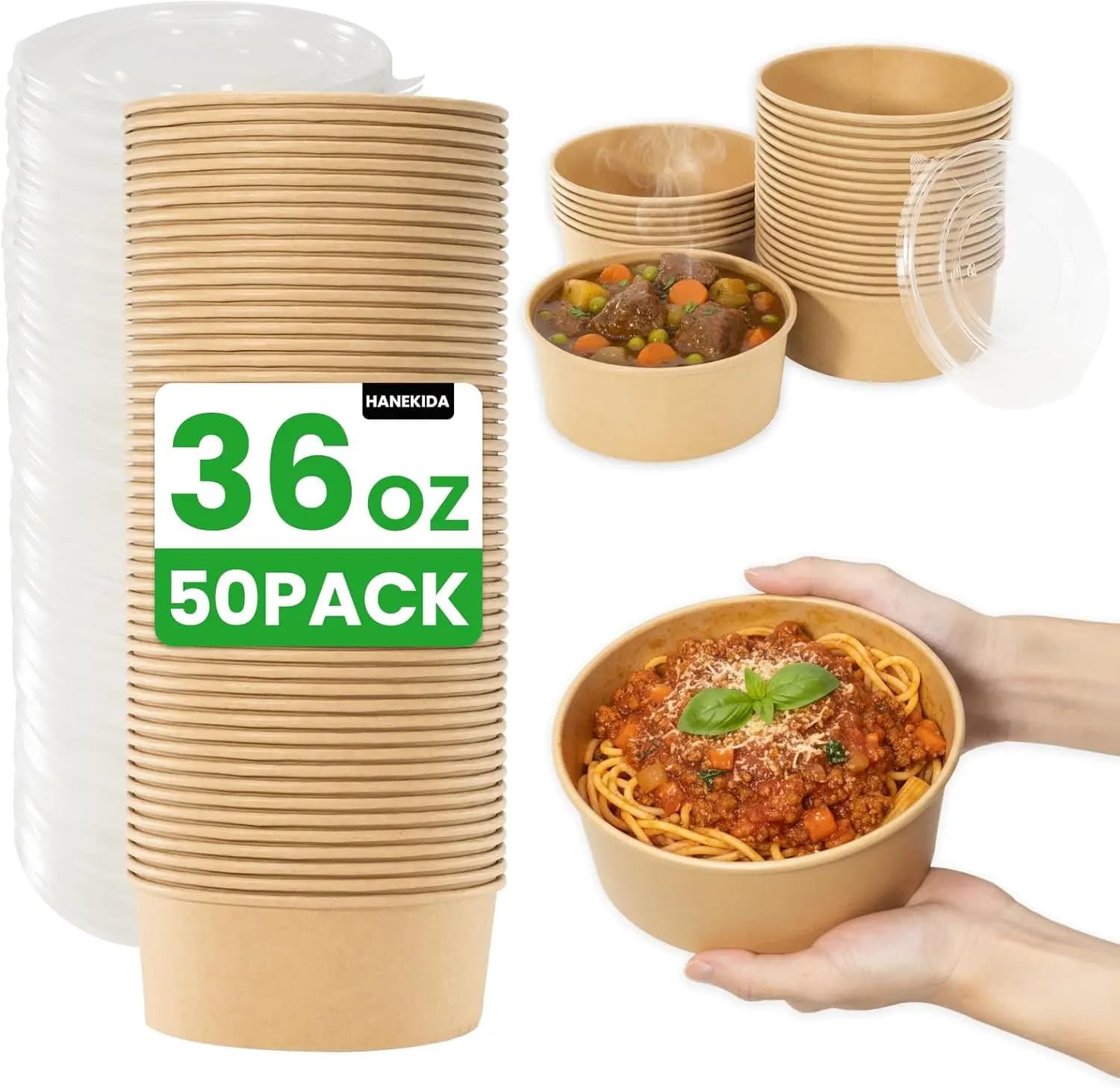 Ciotole di Carta Usa e Getta Grandi con Coperchi, Contenitori per Insalata per Pranzo, Contenitori di Carta per Preparazione Pasti Caldi e Freddi