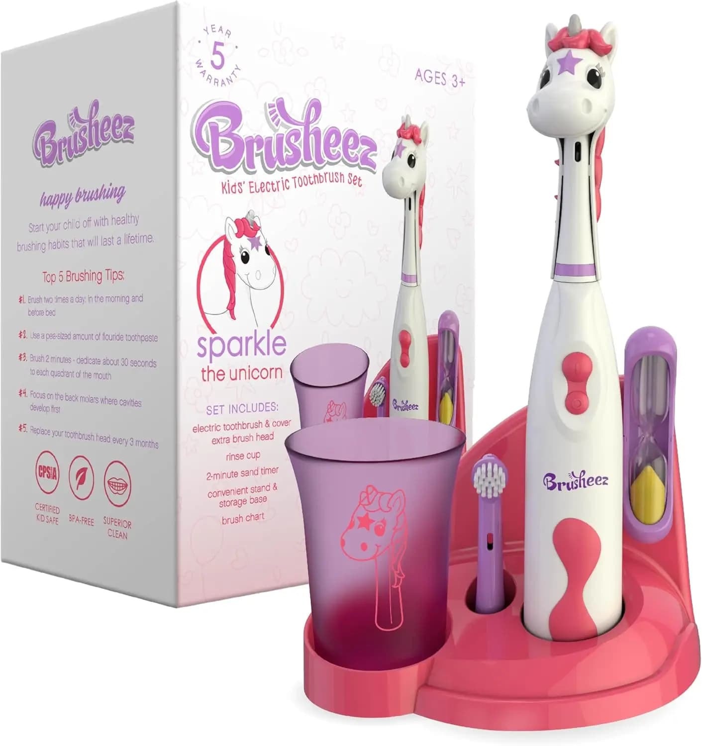 Set of 3 year old electric toothbrushes, safe with timer and fun design, encourage healthy teeth cleaning