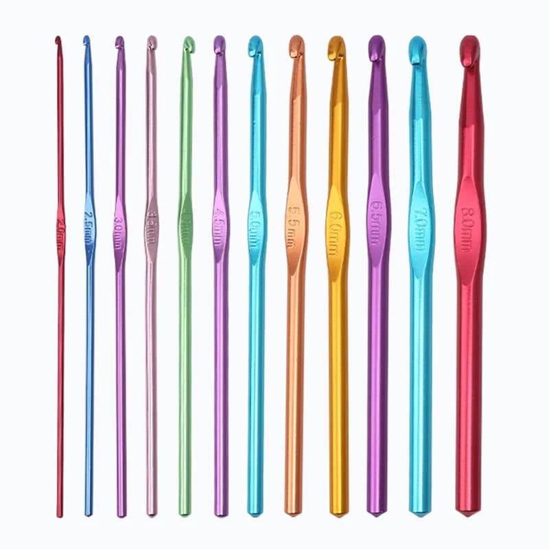 Set of 12Pcs Aluminum Crochet Hooks Knitting Stitching Weaving Crocheting Needles Multicolored DIY Sewing Tools