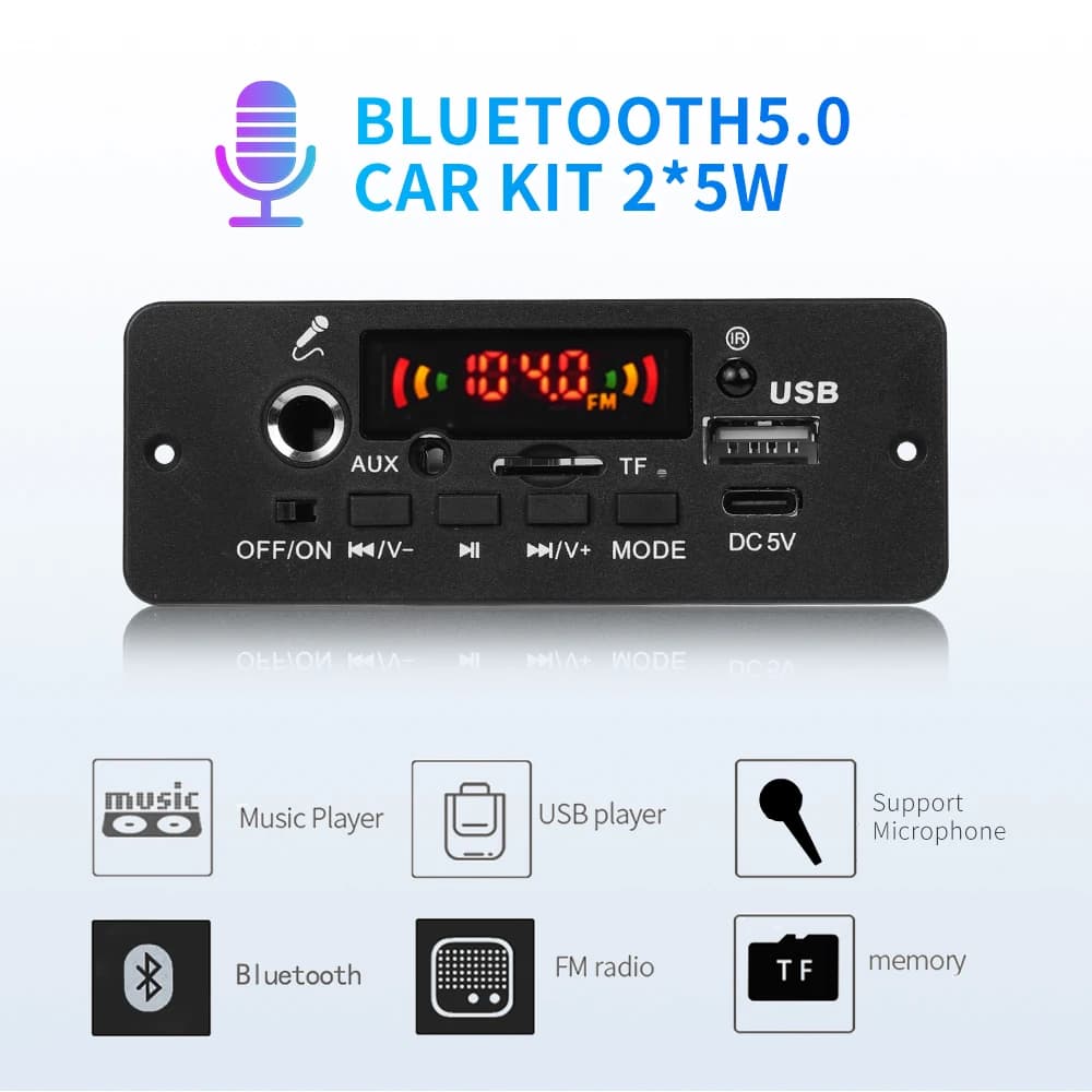 Bluetooth 5.0 10W Amplificatore Scheda di decodifica MP3 Lettore musicale wireless 5V Modulo radio FM per auto USB TF per altoparlante subwoofer musicale