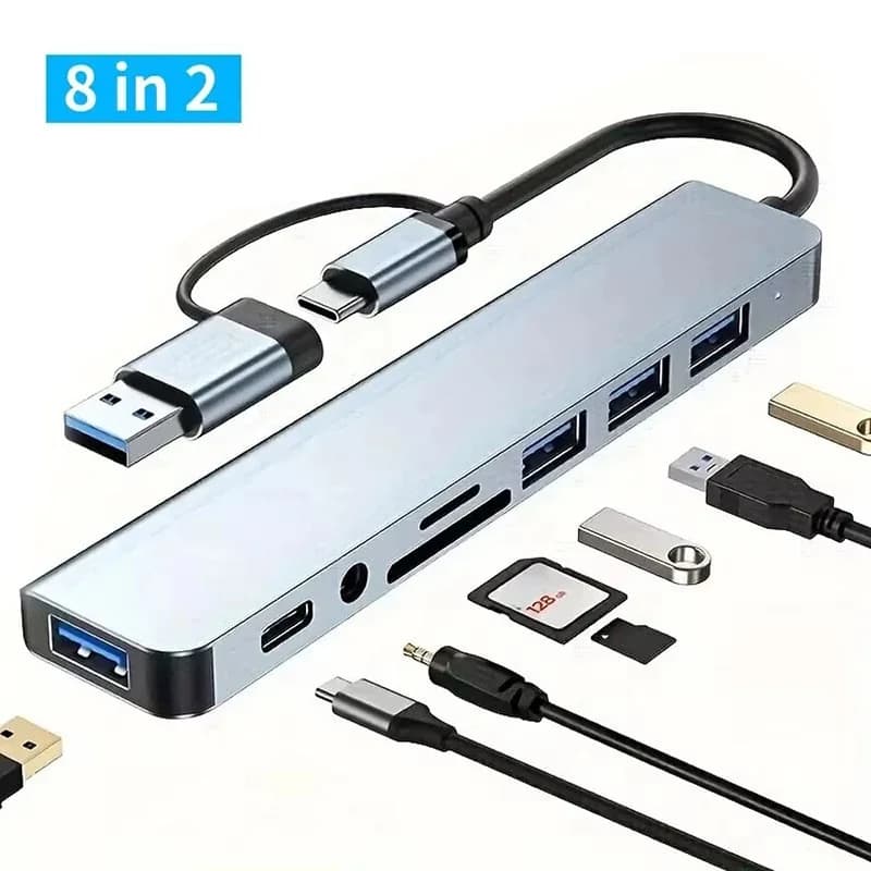 8 In1 USB C Hub Espansore Adattatore multiporta Tipo C Splitter Dock Lettore di schede SD per Samsung PC Tablet Trasferimento dati veloce Ricarica