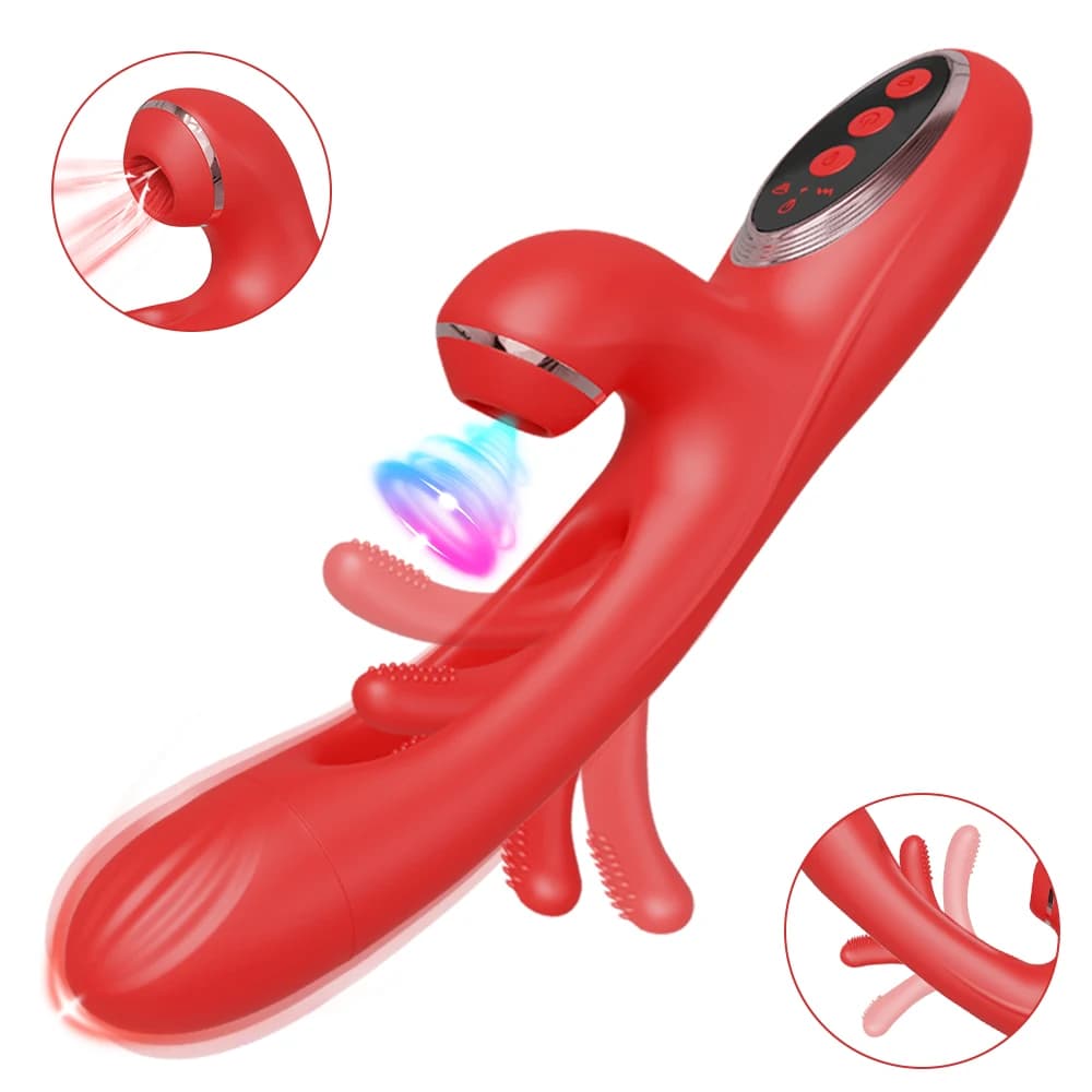 3 in 1 Succhiare Tapping G Spot Vibratore Dildo Giocattoli del sesso per le donne Adulti Sbattimento vibratori Vibrazione Stimolazione del capezzolo clitorideo