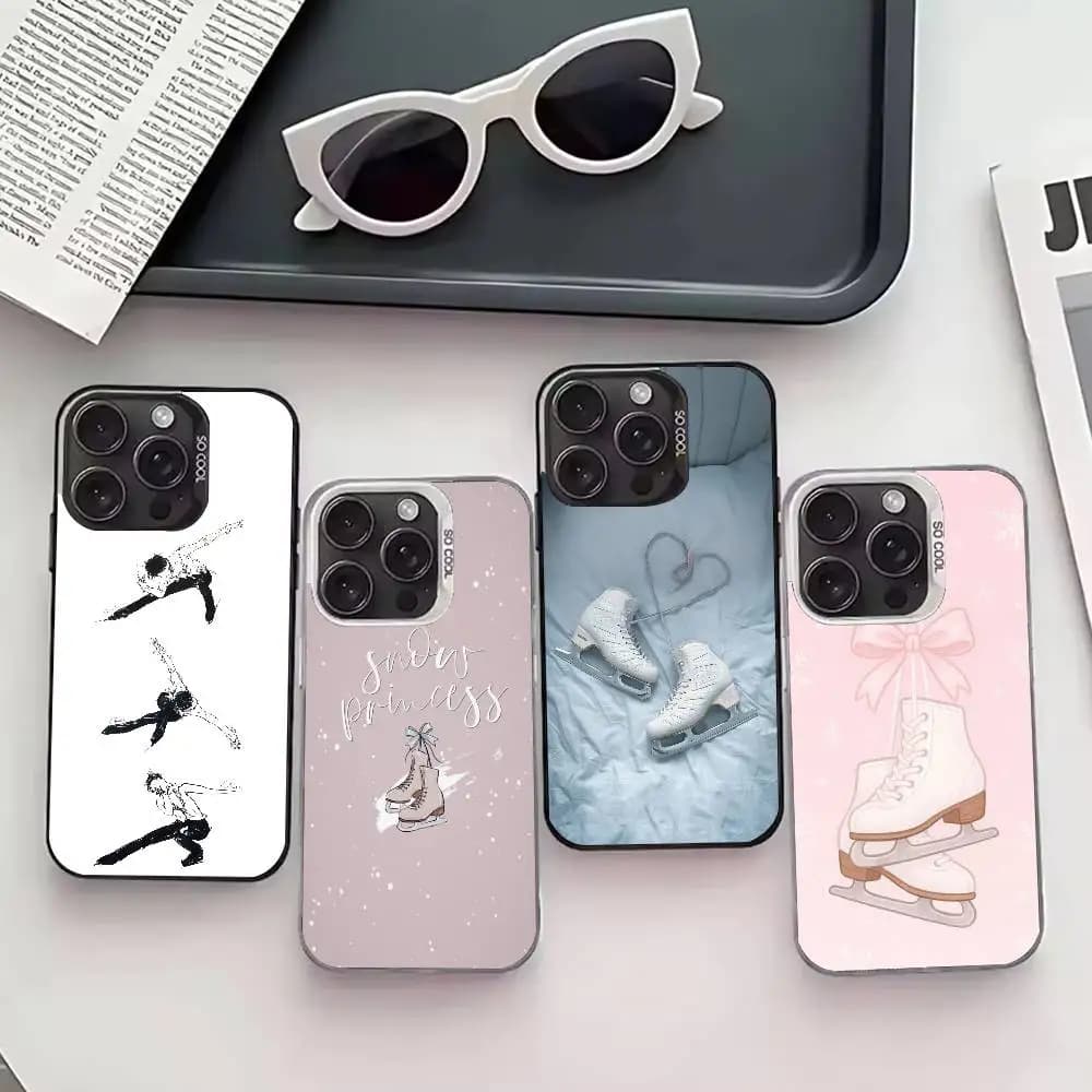 Custodia per telefono I-Ice Skating per iPhone 17,16,15,14,13,12,11 Plus,Pro Max, XS, custodia per telefono color argento