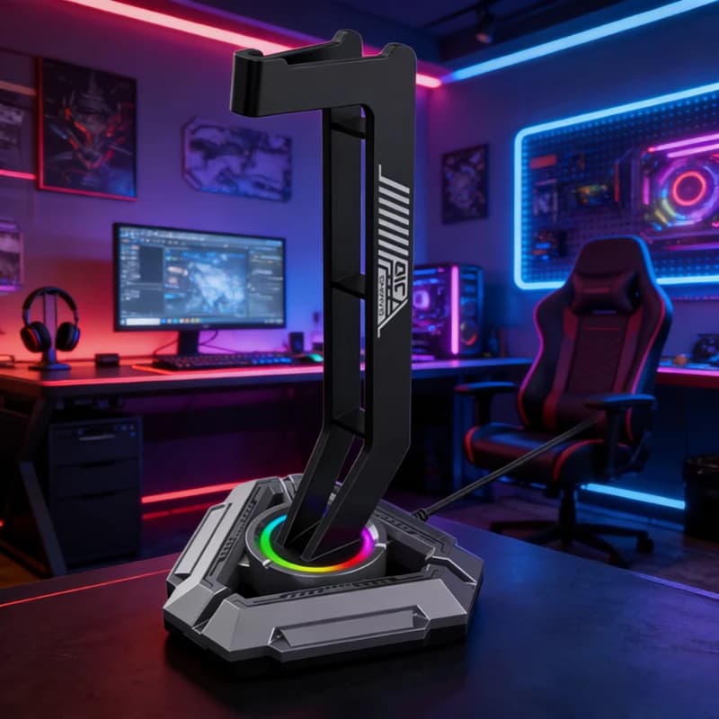 Support for RGB J10 Gaming Headphones with USB Hub, Desk Headphones with RGB Lighting and Anti-slip Base for Gamer and Setup Streaming
