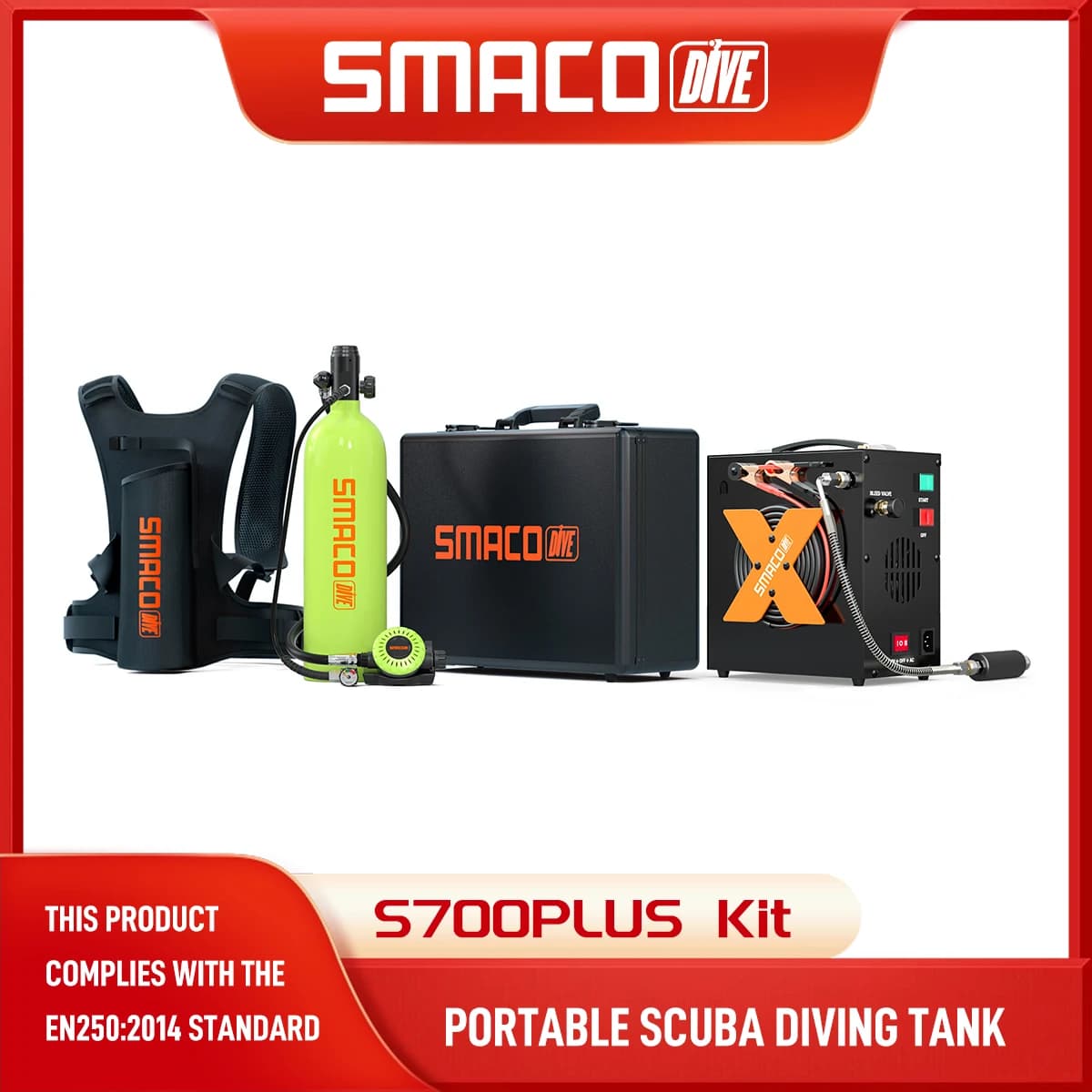 SMACO S700 Mini Scuba Tank 1.9L Scuba Diving Tank reusable Pony bottle up to 30 minutes Dive Time Backup Snorkel Air