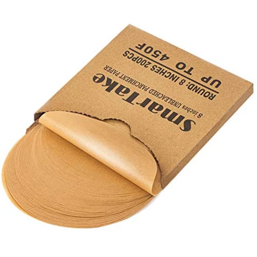 200 Pcs Unbleached Parchment Paper Baking Sheets Round, 8 Inch Non-Stick Precut Baking Parchment, for Baking Grilling Air Fryer