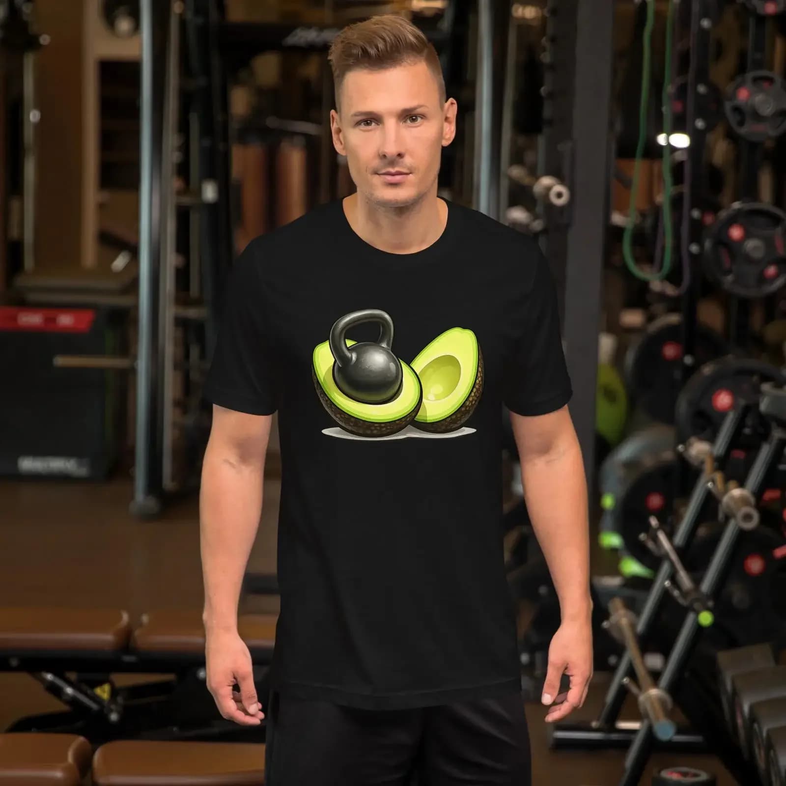 Maglietta per allenamento con kettlebell all'avocado, divertente, per amanti del fitness, umoristica, vintage, carina, effetto lavato, morbida, leggermente elasticizzata, traspirante