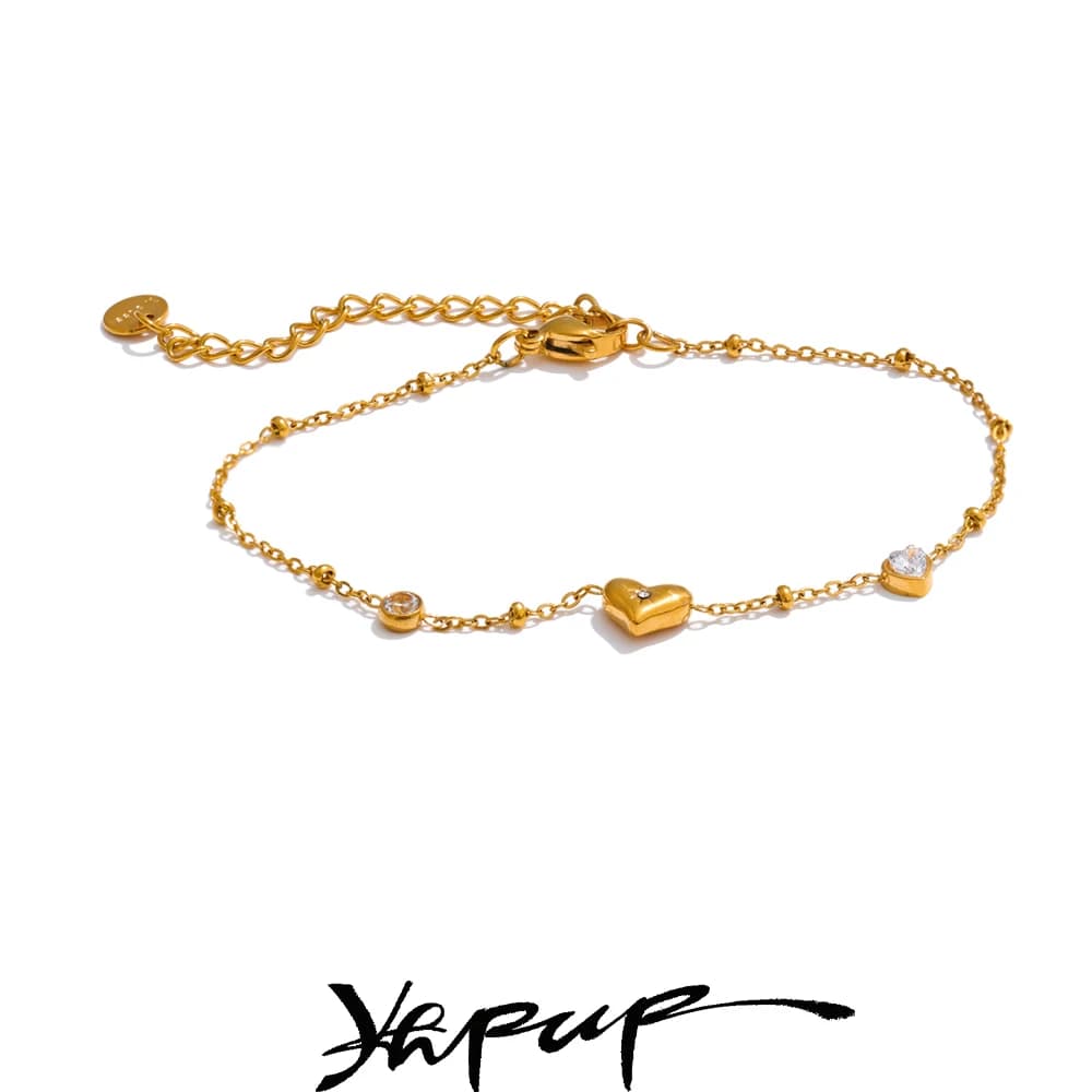 Yhpup Squisito braccialetto a catena con zirconi a forma di cuore in acciaio inossidabile per donna Accessori per gioielli da polso con ciondolo a prova di ruggine