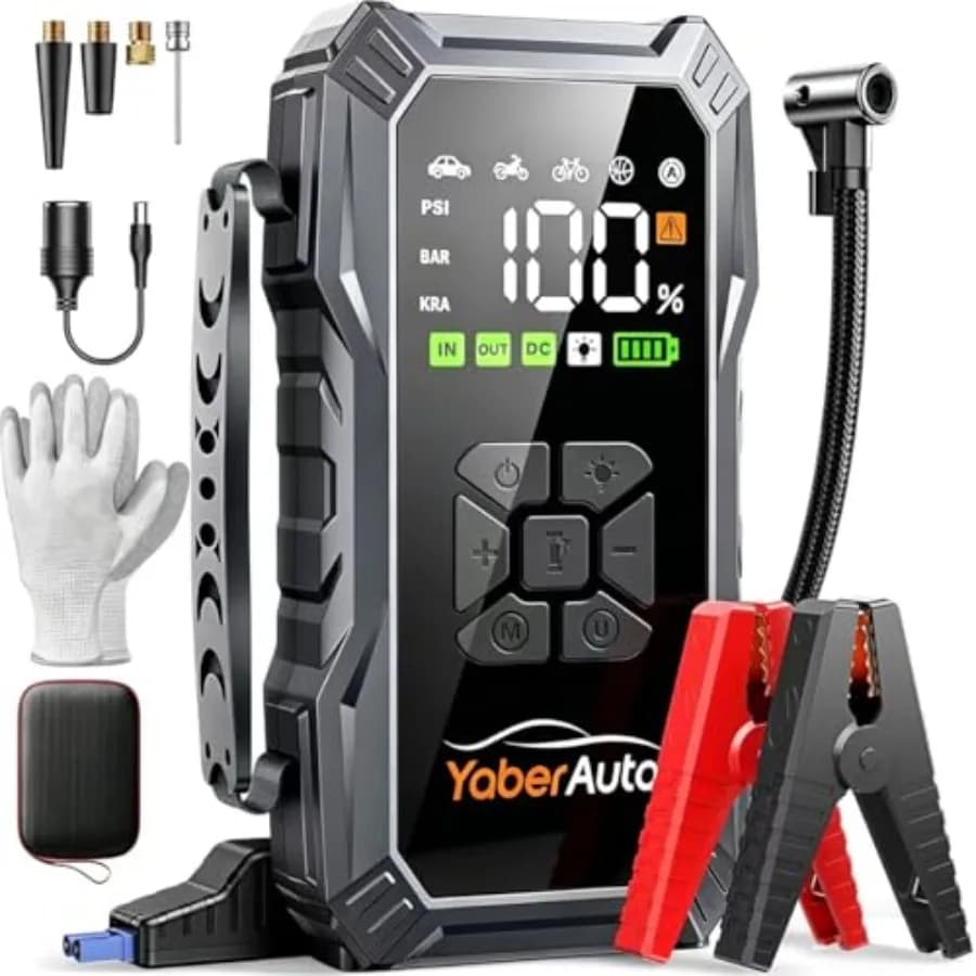 Avviatore di Emergenza 10-in-1 con Compressore d'Aria 6000A 150PSI per Auto, Compatibile con Tutti i Motori a Benzina/Diesel 12V