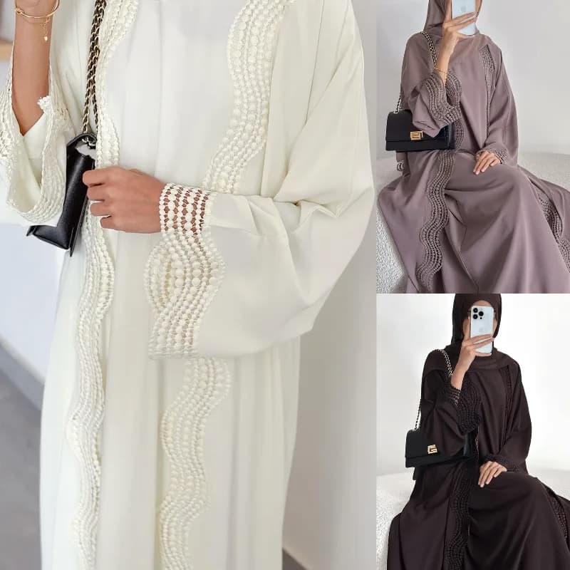 Abito da donna per Eid, Abaya aperta, Cardigan, Vestito, Completo Dubai Jalabiya Ramadan, Vestito lungo arabo, Set 2 pezzi, Caftano Marocchino 2026