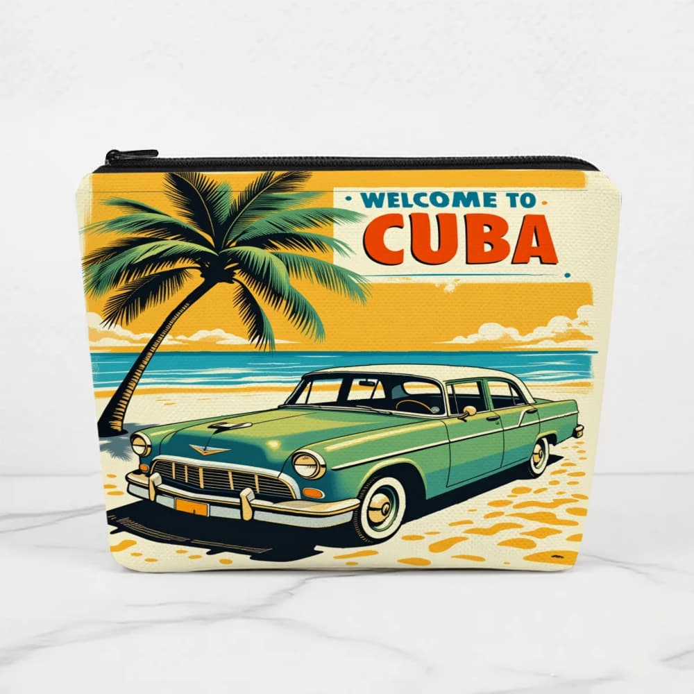Benvenuti a Cuba Car: Borse per il trucco con palme, pochette cosmetiche per ragazze, beauty case, astucci per matite, contenitori da viaggio