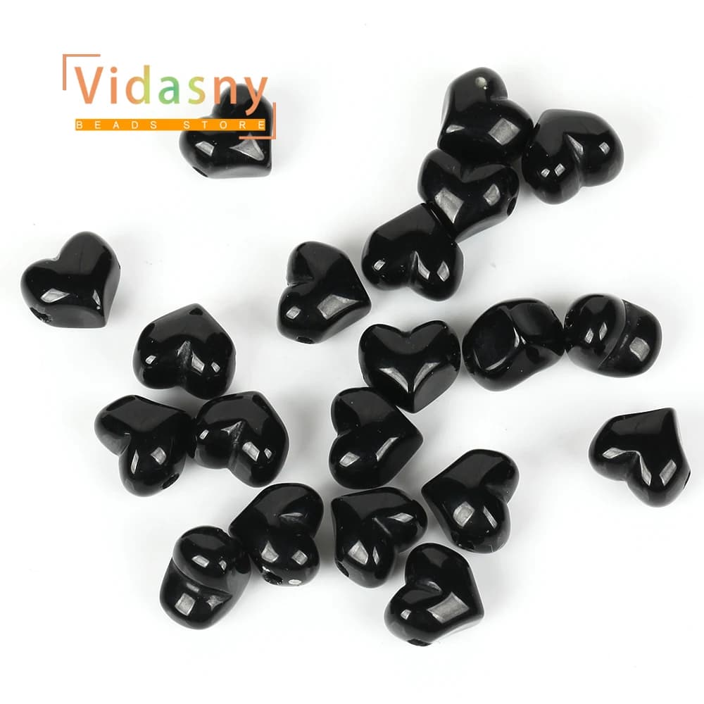 5pcs Natural Stone Black Obsidian Peach Heart Shape Loose Spacer Beads for Jewelry Making DIY Bracelet Necklace Earring