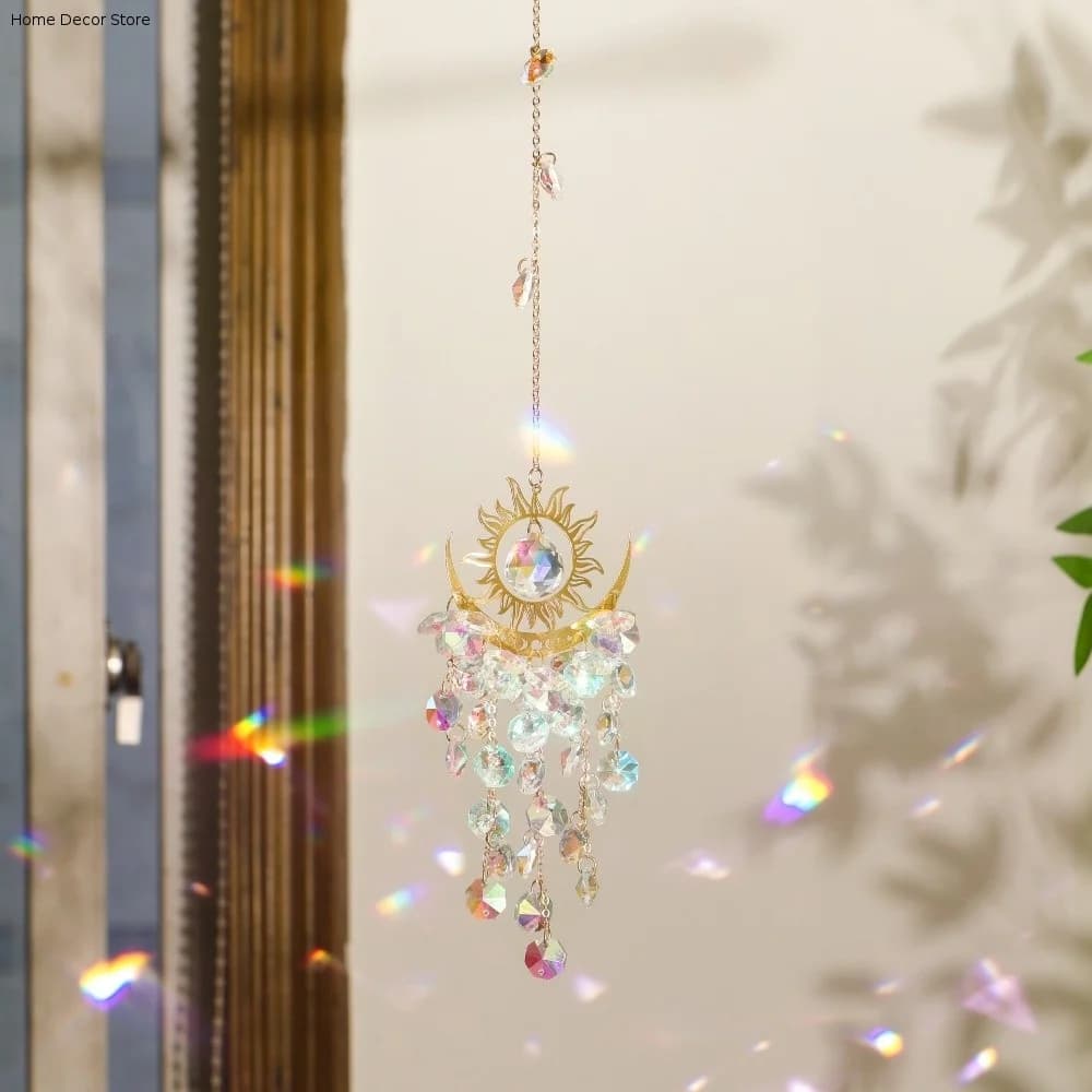 Dream Catcher Diamond Prisms Sun Catcher Light and Shadow Moon Eye Wind Chime Hanging AB Colourful Crystal Catcher Window