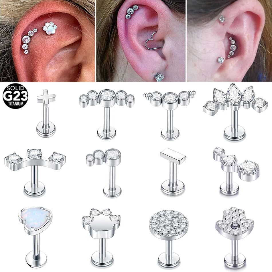 1PC Titanio 16G CZ Gemma Labret Stud Anelli per labbra Zircone Cluster Orecchio Cartilagine Trago Helix Daith Orecchino Penetranti Gioielli da donna