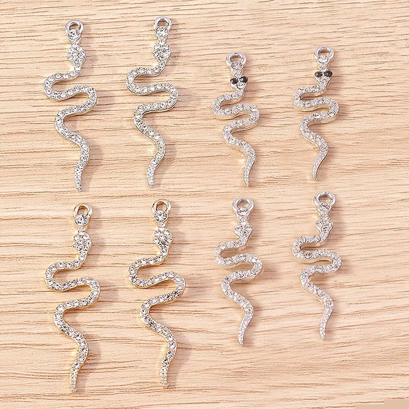 Tusember 10Pcs Exquisite Crystal Snake Charms DIY Snake Pendants For Handmade Bracelet Necklace Earring Jewelry Making Craft