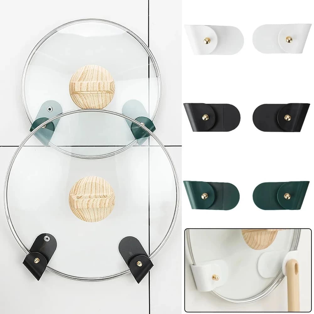2 pcs/set Wall Mounted Pot Cover For Pan Pentola Cover Rack Organizer Without Punching Cooking Rack Cooking Rack