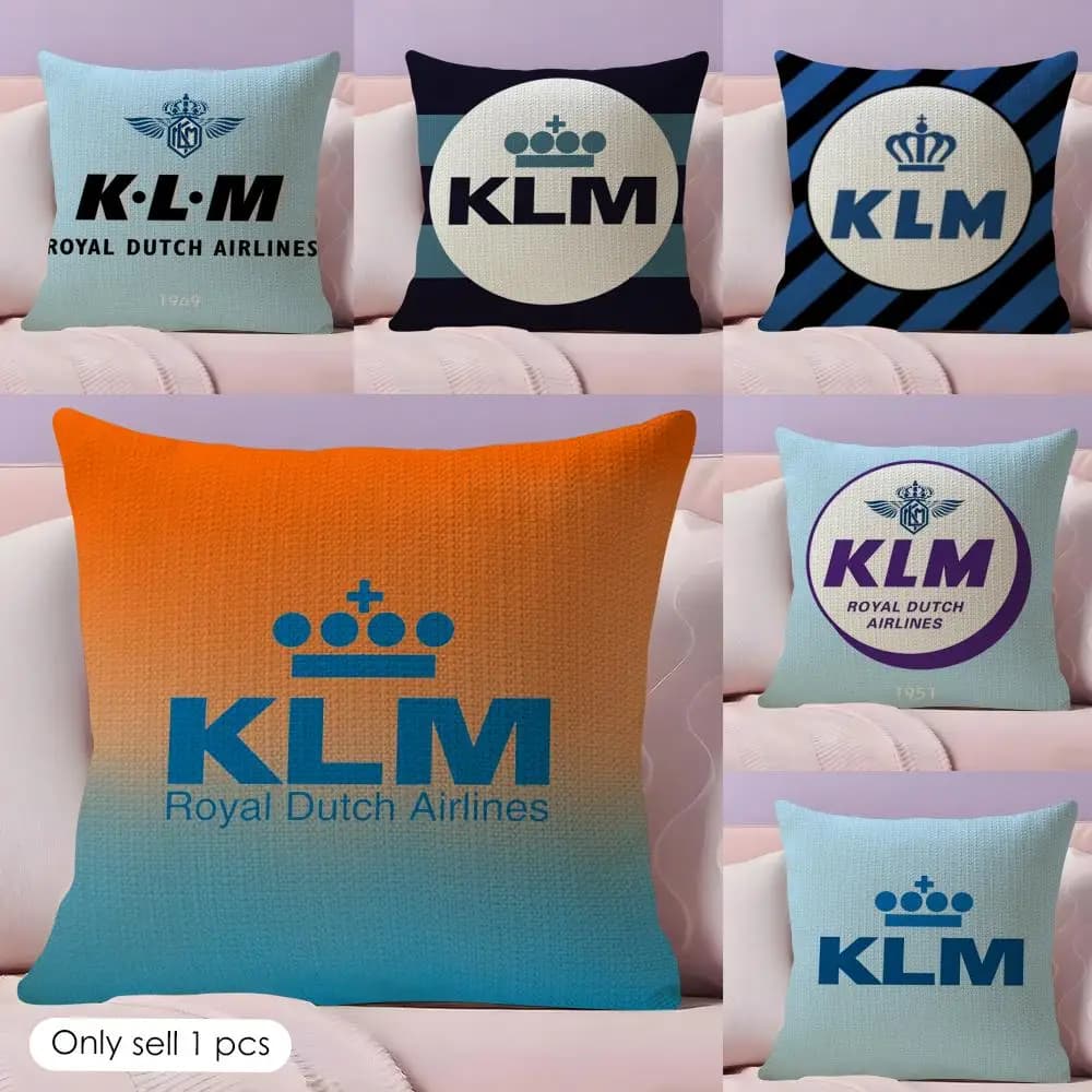 Fodera per cuscino K-Klm R-Royal Dutch Airlines dei Paesi Bassi, in tessuto di lino fresco estivo, con stampa fronte-retro, decorazione per la casa