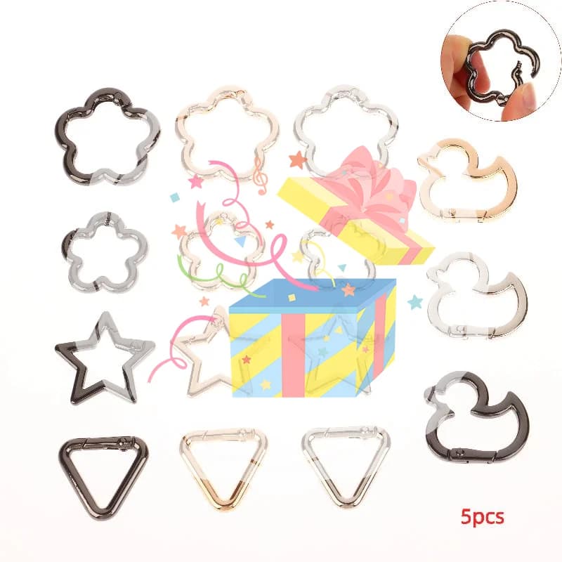 5 pezzi stella anatra fiore forma anello a molla fibbia aperta moschettone clip a scatto per borsa in pelle connettore cinturino cintura