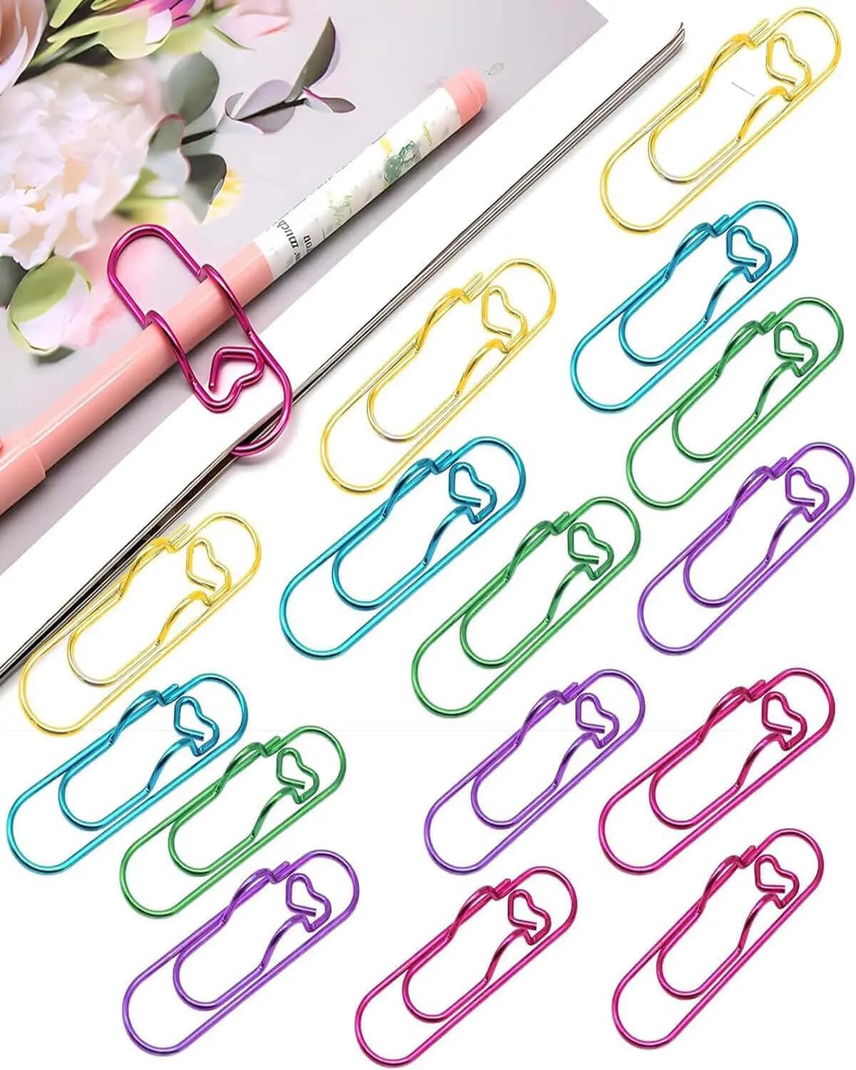 15 Clip per Penne in Metallo Colorato - Portapenne per Quaderni, Agende e Diari (Oro, Blu, Verde, Viola, Oro Rosa)