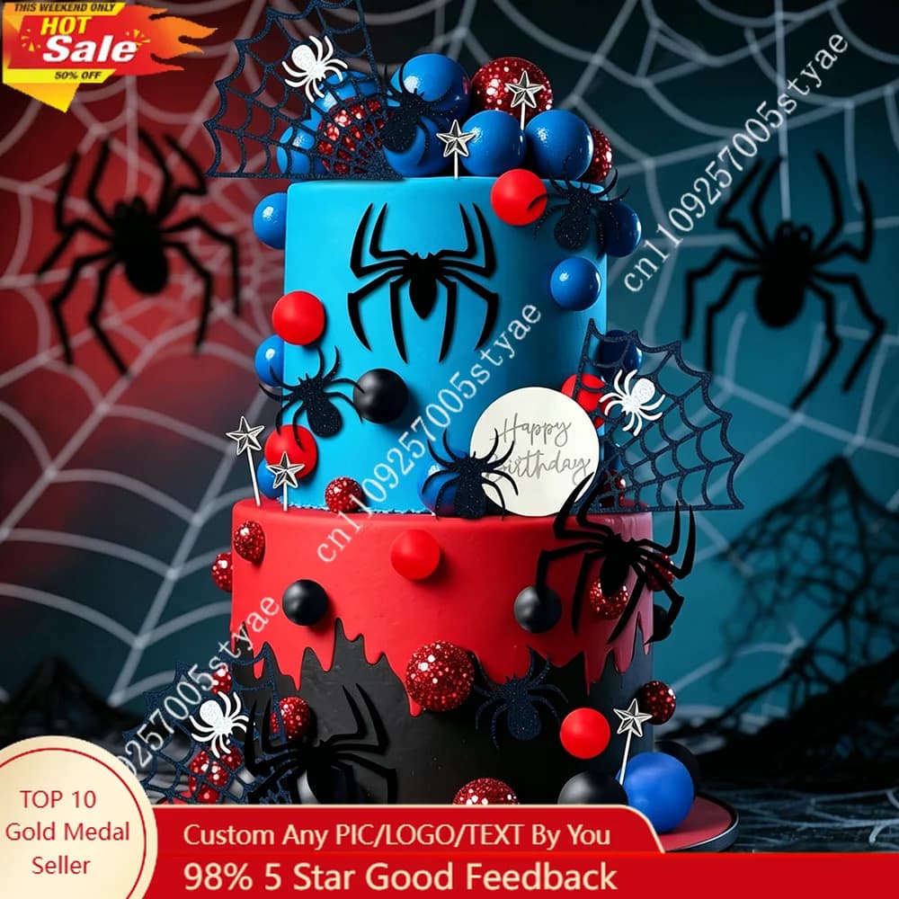 Set Decorazione Torta Spider 37 Pezzi con Pallina da Tennis a Tema Ragno, Forniture per Feste di Compleanno e Cosplay a Tema Ragno