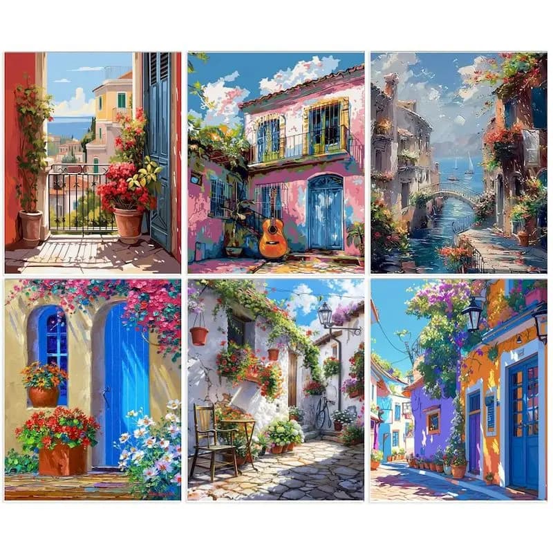 Kit Painting with Garden Floral Scene Numbers, Acrylic Pigments Make by You, Coloring Square with Numbers, Wall Art Painted in Hand