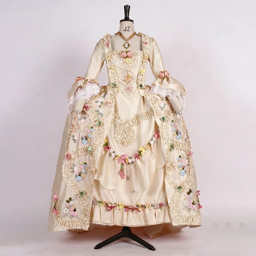 Robe a la francaise 18th Century Rococo Queen Costume Beige Gown Reenactment Marie Antoinette Fancy Evening Dress