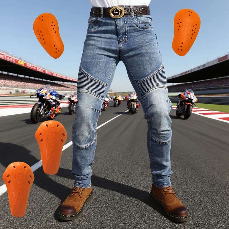Jeans da Moto per Uomo, Pantaloni Protettivi in Aramide con Protezioni per le Ginocchia, Grigio Fumo