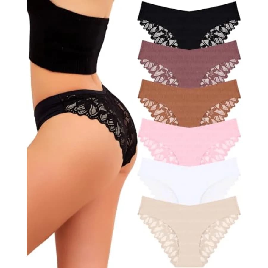 UNDER THE SEA Sexy Underwear for Women Seamless Soft Lace Hipster Ladies No Show Bikini Panties Womens Cheeky 6 Pack S-XL