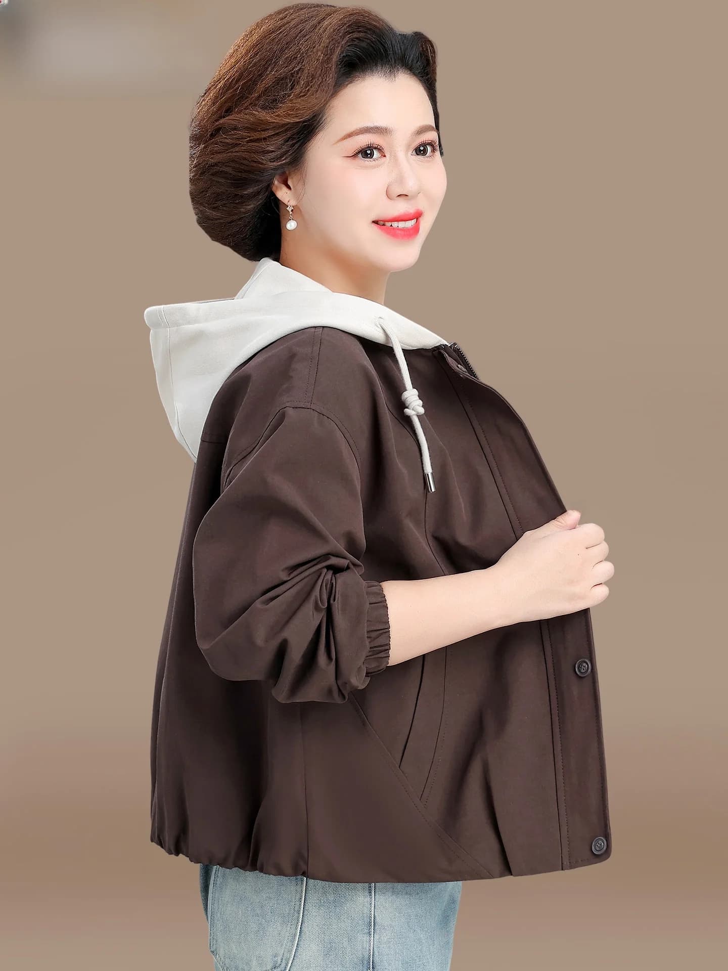 Spring Fashion Short Coat Jacket Women's Loose Fit Polyester Fiber Zipper Closure Casual Wear Korean Brand HYL376545