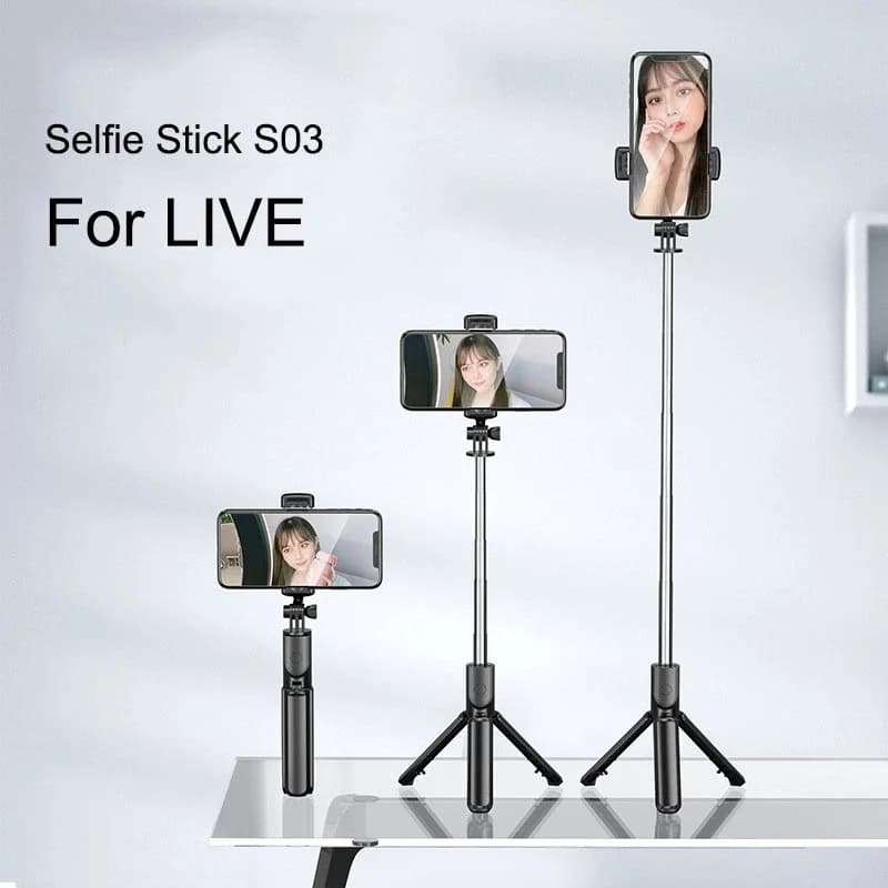 S03 Live Selfie Stick Wireless Selfie Stick Treppiede per iPhone Samsung Telefoni cellulari Android Supporto per registrazione Vlog facetime