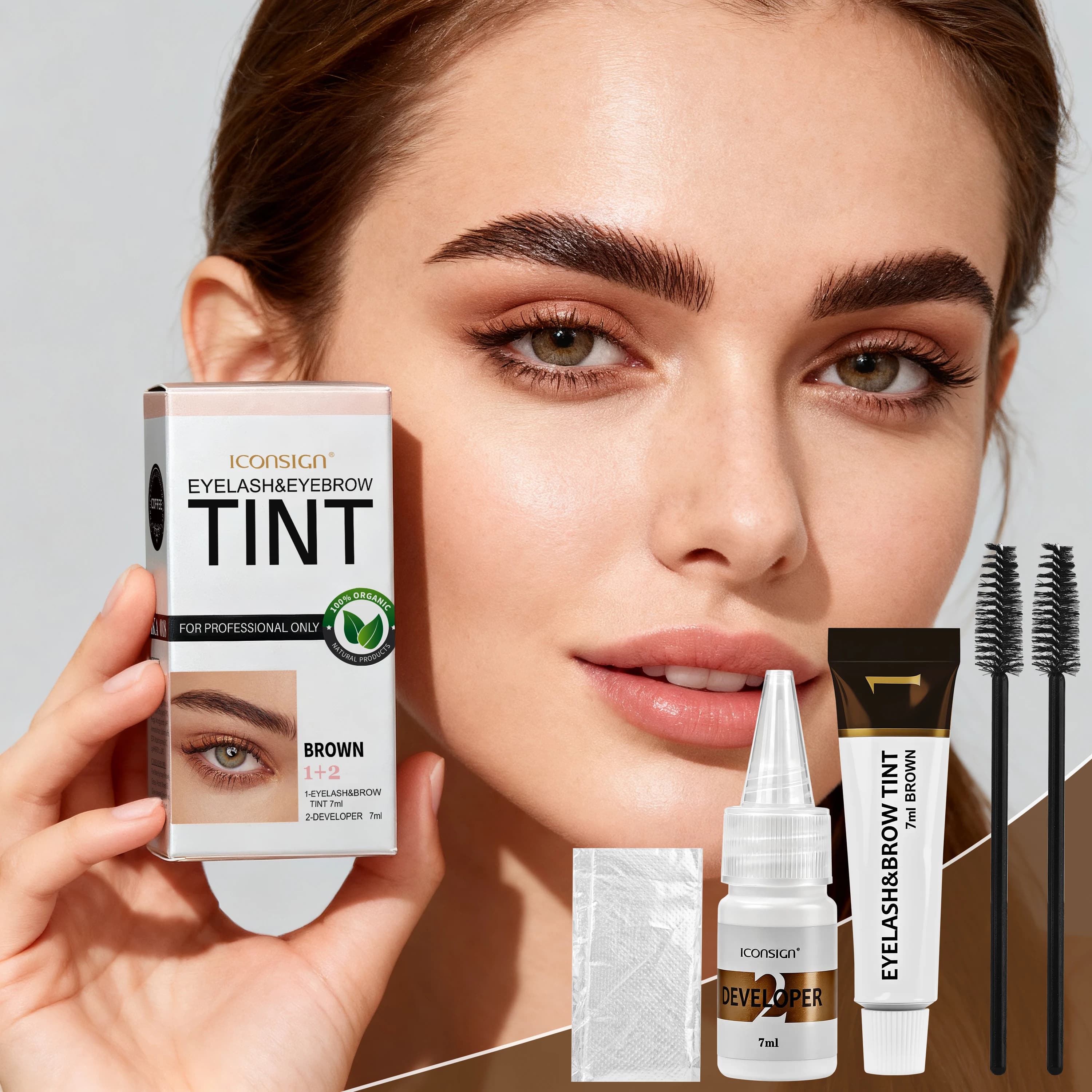 Semi-Permanent Mascara Eyebrow and Brown Eyelash Tint Set - Defined, for All Types