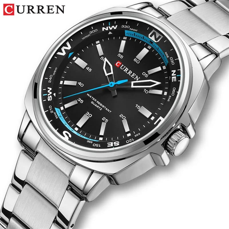 CURREN 8455 Men's Watch Quartz Silver Fashion Leisure Business Black Silver Analog Display Stainless Steel Strap For Men's Watch