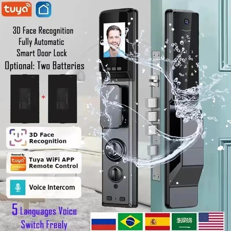Tuya APP Password per impronte digitali facciali con fotocamera Serratura intelligente Citofono vocale remoto Serratura elettronica completamente automatica