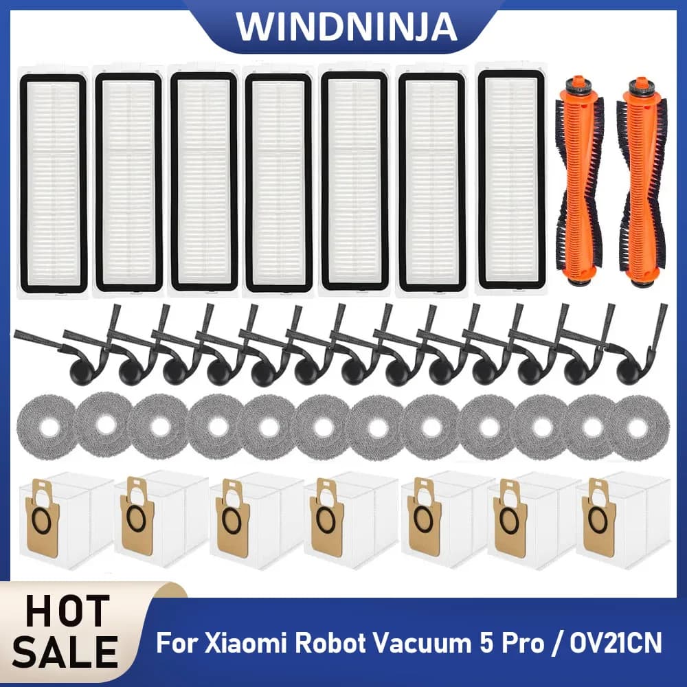 Sacchetti per la polvere in tessuto Mop adatti per Xiaomi 5 Pro/OV21CN Robot aspirapolvere Filtro Hepa Spazzola laterale Spazzola principale Filtri per sacchetti per la polvere Parte di ricambio