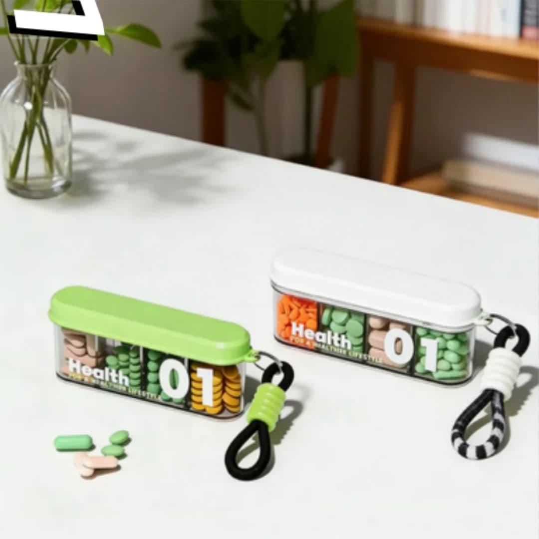 2 Pack Small Pill Box, 4 Compartment Travel Pill Organizer with Strong Seal, Moisture Proof Daily Vitamin Container for Pocket Purse, AM PM Pill Case, Cute Travel Medicine Organizer(Green,white)