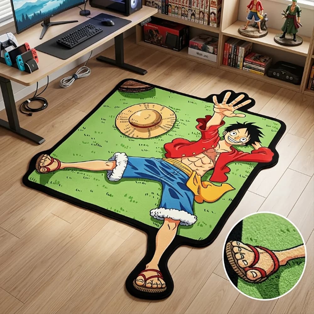 Irregular One Piece Carpet Luffy Lying On Grass Anime Floor Mat Fluffy Non-slip Rug Gaming Bedroom Decor Anime Fan Gift