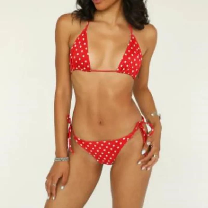 Costume da bagno bikini a due pezzi da donna con stampa floreale, top halter e slip a triangolo con laccetti laterali