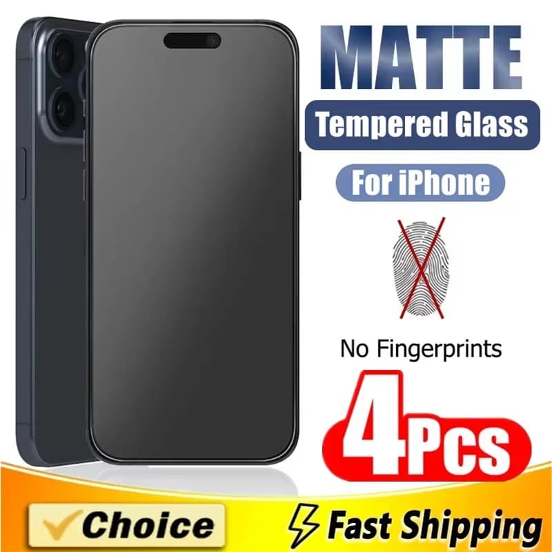 4 pezzi di vetro temperato opaco per iPhone 14 13 12 11 15 Pro Max 7 8 16 Plus protezione schermo smerigliata per iPhone 17 PRO X XR XS MAX