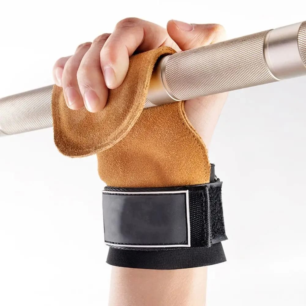 Guanti da Palestra in Pelle Bovina con Doppia Protezione Antiscivolo, Cintura per Sollevamento Pesi, Protezione Polso e Palmo, Guanti Fitness per Allenamento in Palestra