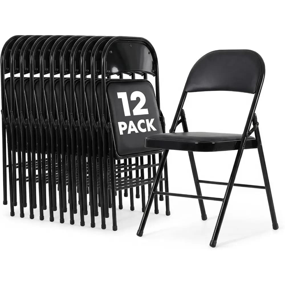 Black oldable Chairs with Cushion, 12-Pack Padded olding Chairs or Indoor/Outdoor Parties, Events, Weddings, and Dining